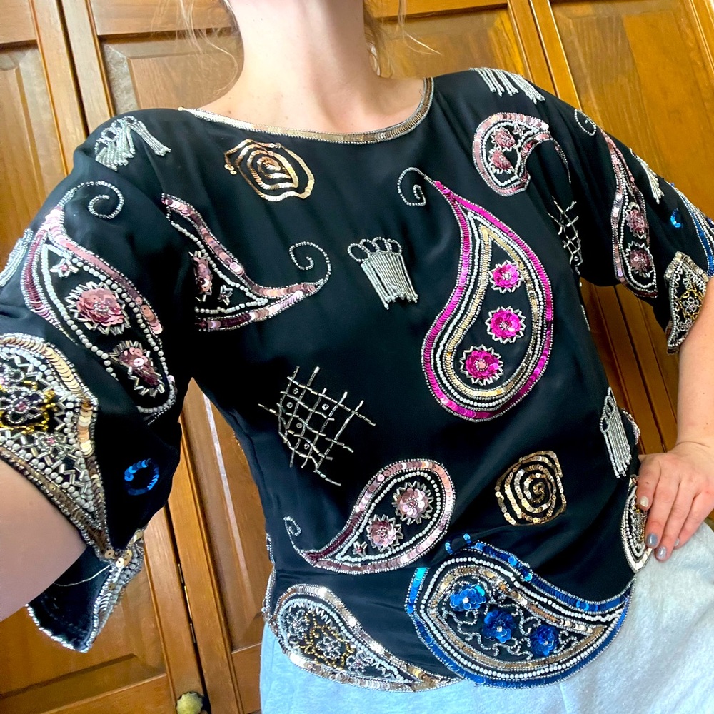 Sequin and 100% Silk Party Top | Vintage | by Argentini